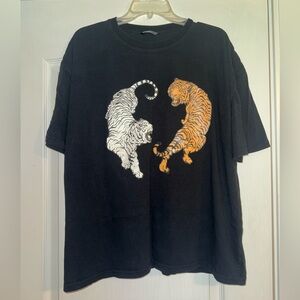 Shein Black short sleeve tshirt w/ White and Orange Tiger Graphic